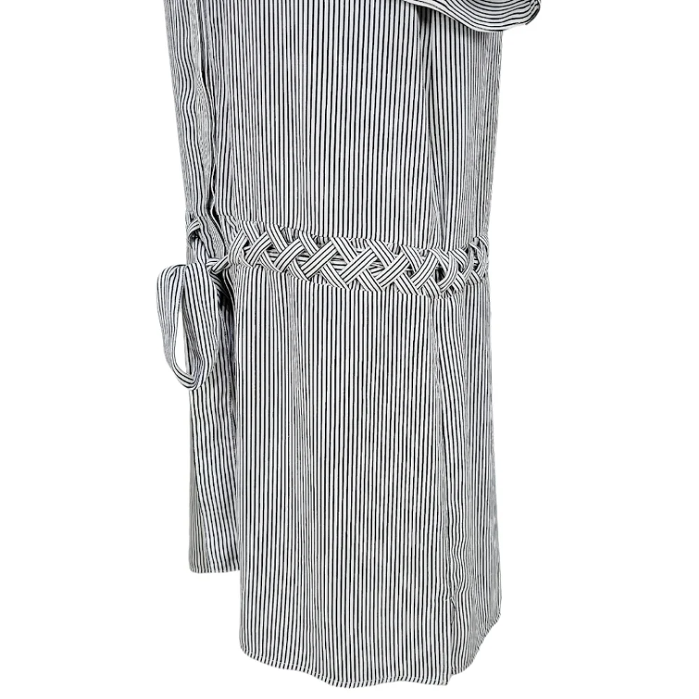 Bailey44 Dress Sz Small Desperado Striped Crepe Drawstring Waist White Black